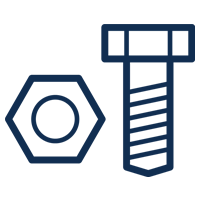 Danby appliances parts and accessories icon featuring a hex bolt and nut in a simple line style on a plain background