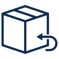 Danby appliances product recall support icon featuring a box with a return arrow in a simple line style on a plain background