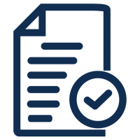 Danby appliances product registration support icon featuring a document with checklist lines and a checkmark in a simple line style on a plain background