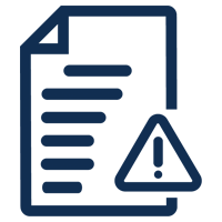 Danby appliances product troubleshooting and support icon featuring a document with a warning symbol in a simple line style on a plain background