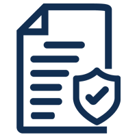 Danby appliances warranty lookup and product support icon featuring a document with a shield and checkmark in a simple line style on a plain background