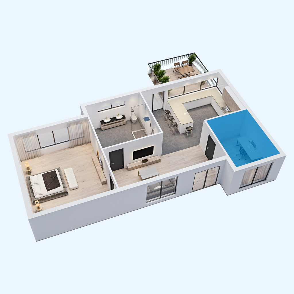 Danby appliances air purifier 210 sq ft room coverage shown in a modern apartment floor plan with a highlighted area indicating effective air cleaning range