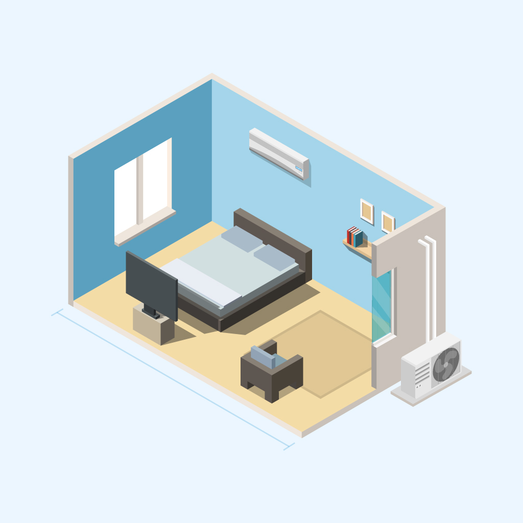 Danby DAS180EAQHWDB 18000 BTU mini-split air conditioner feature graphic showing room coverage area