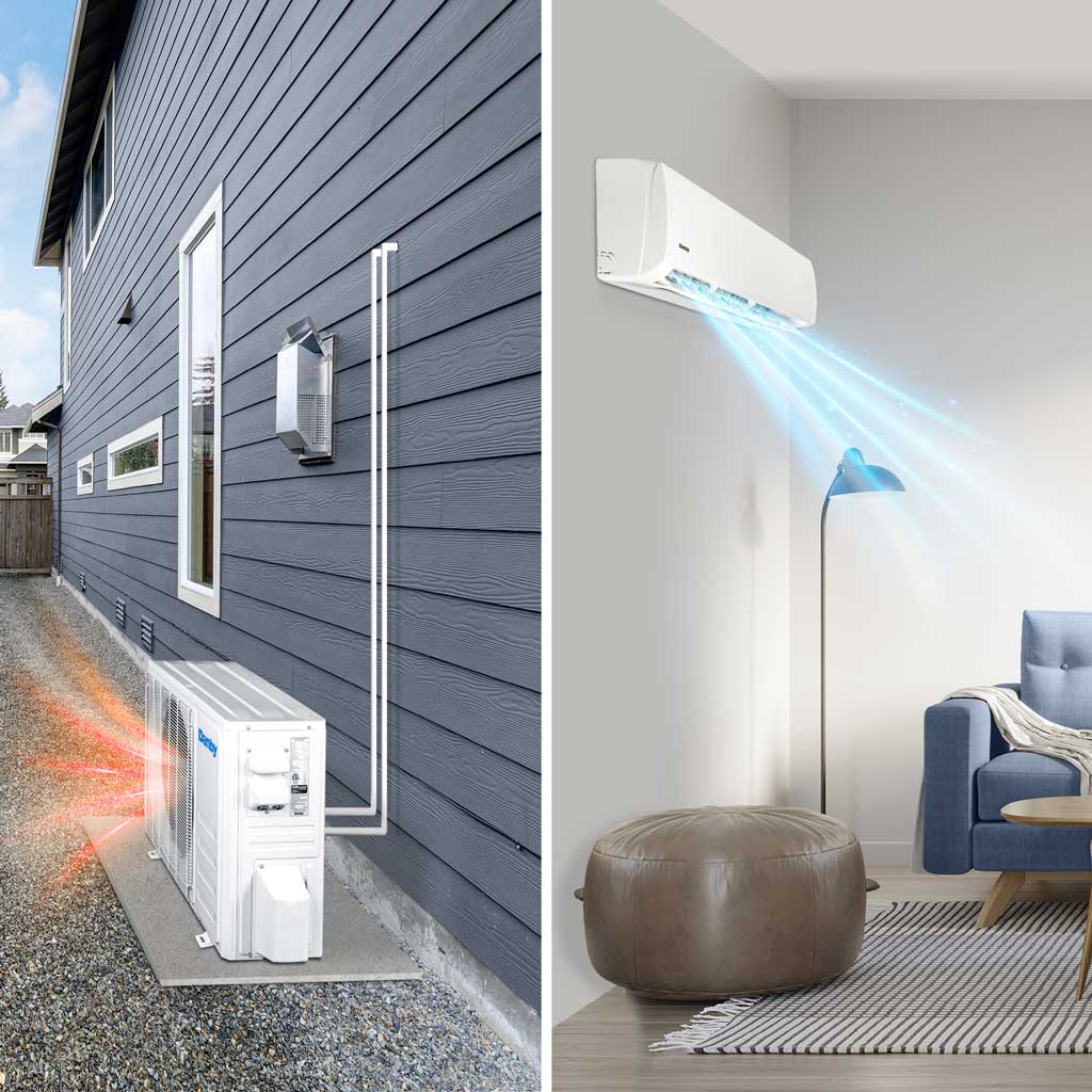 Danby DAS180EAQHWDB 18000 BTU mini-split air conditioner outdoor unit installed beside exterior wall