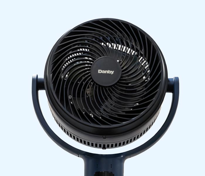 Danby appliances heating and cooling air circulator fan with adjustable tilt head and spiral grille design shown in a clean front view on a plain background