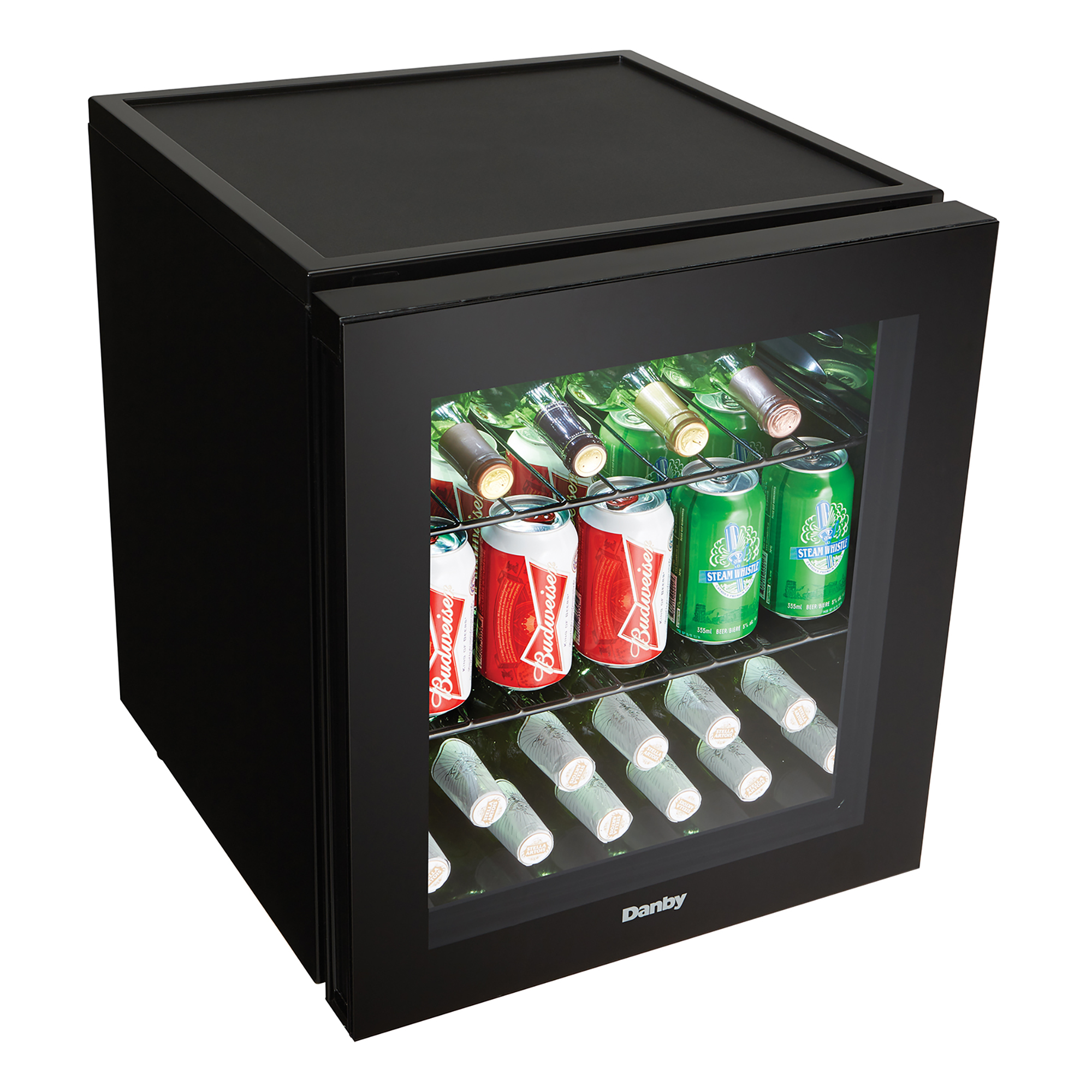 Danby DWC018A1BDB HighAngle Right BottleCans Lights