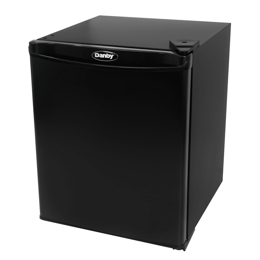 Danby DAR010A1BDB 1.0 cu ft compact fridge high angle left view with black finish