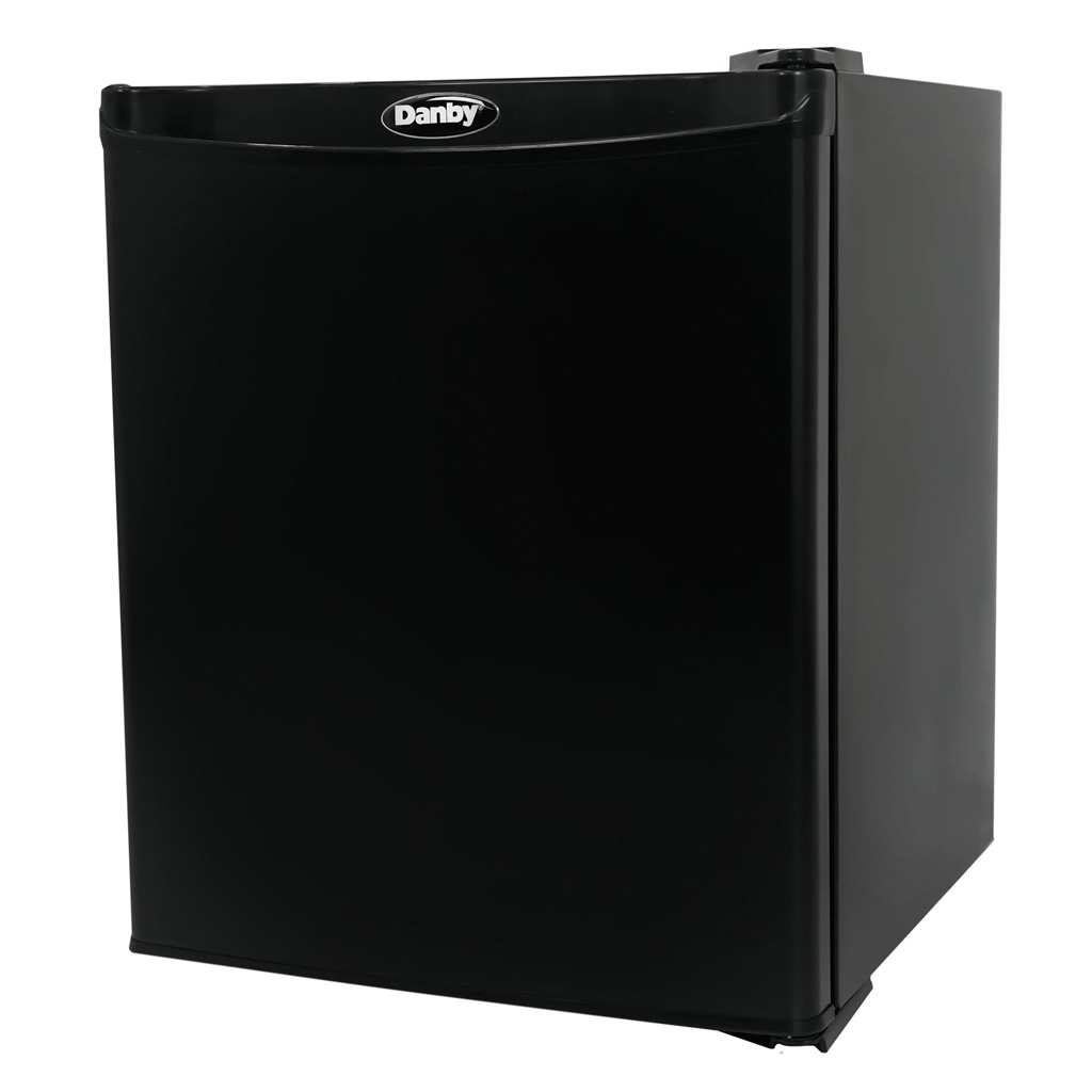 Danby DAR010A1BDB 1.0 cu ft compact fridge left angle view with black finish