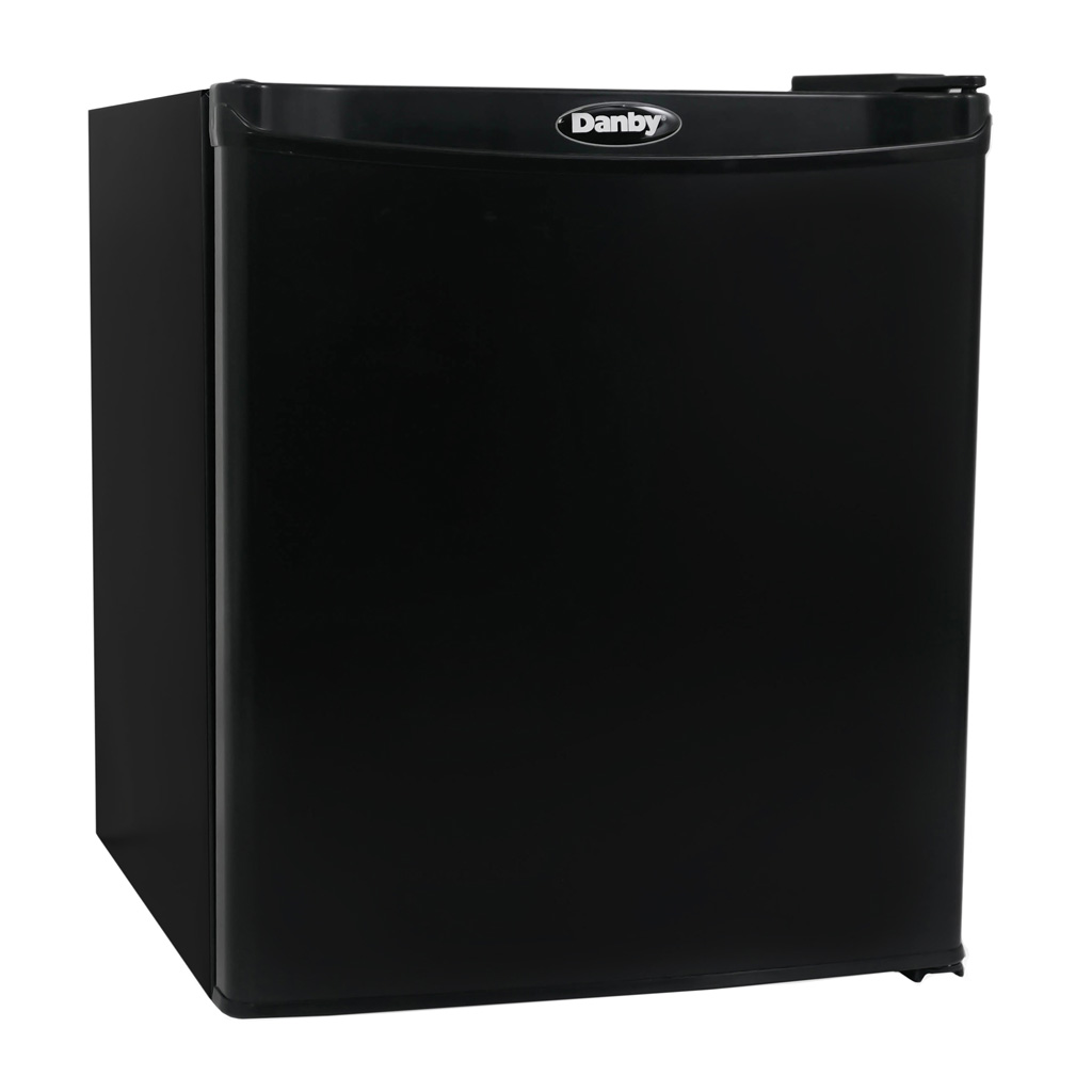 Danby DAR010A1BDB 1.0 cu ft compact fridge right angle view with black finish