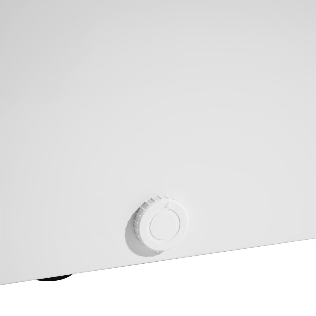 Danby 10.0 cu. ft. Square Model Chest Freezer in White 17 Danby DCF100A6WM 10.0 cu ft chest freezer close up of exterior drain plug for defrosting