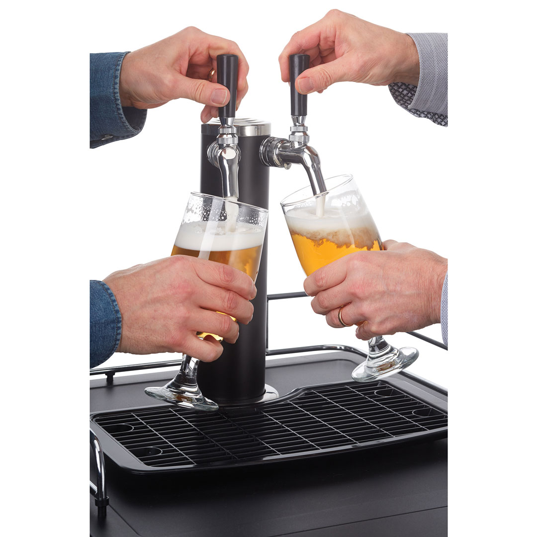 Danby 5.4 cu. ft. Dual-Tap Keg Cooler in Stainless Steel Look 13 Danby dkc054a1bsl2db 2 taps pouring