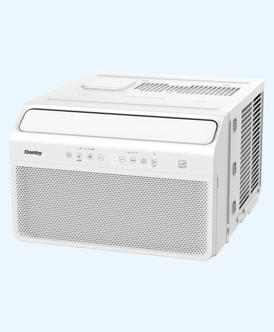Danby appliances product recall support image showing a U-shaped window air conditioner in a clean product view on a light background