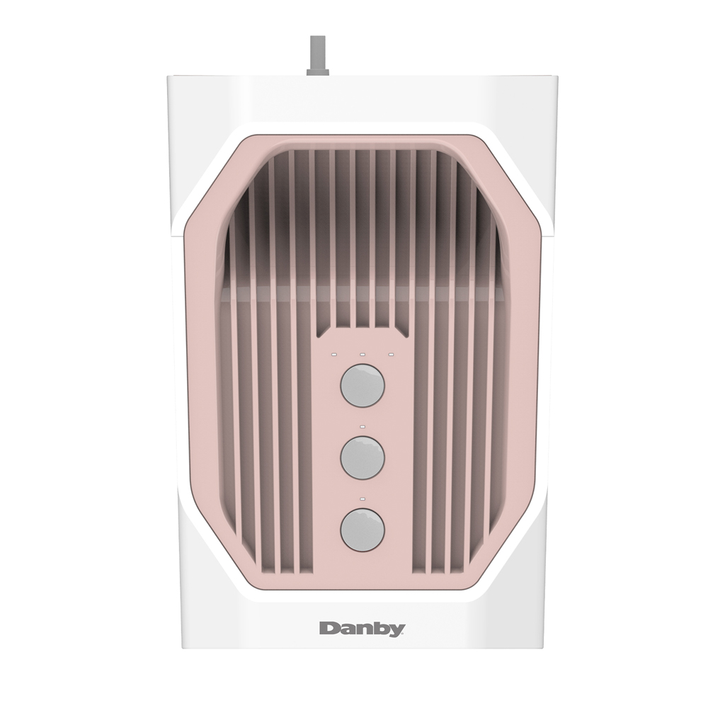 Danby appliances air purifier 210 sq ft DAP143BAW-UV top control panel with three button controls and upper air outlet vents shown in a close-up front view