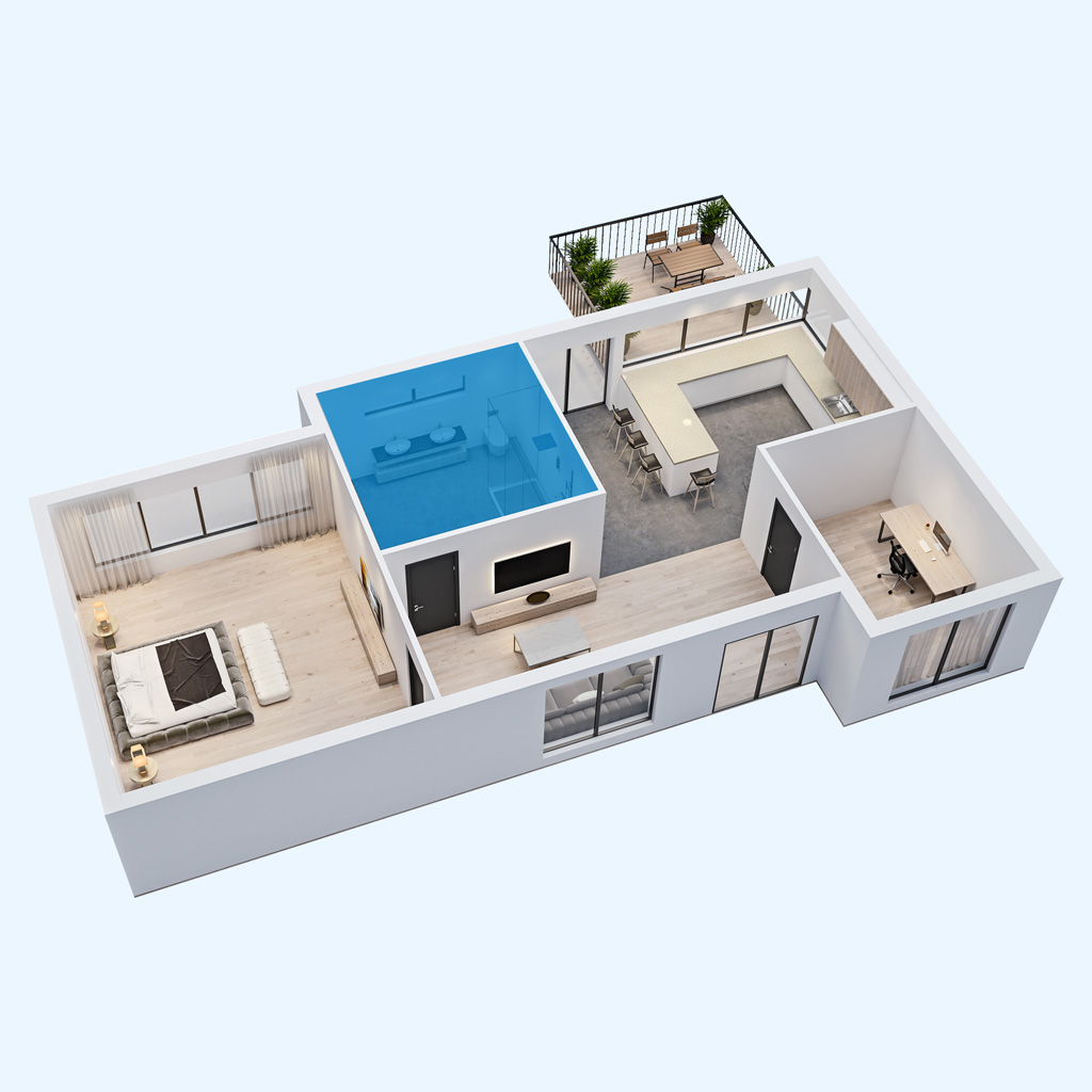 Danby appliances air purifier 450 sq ft DAP290BAW room coverage illustrated with a modern apartment floor plan showing effective air purification in a highlighted living space