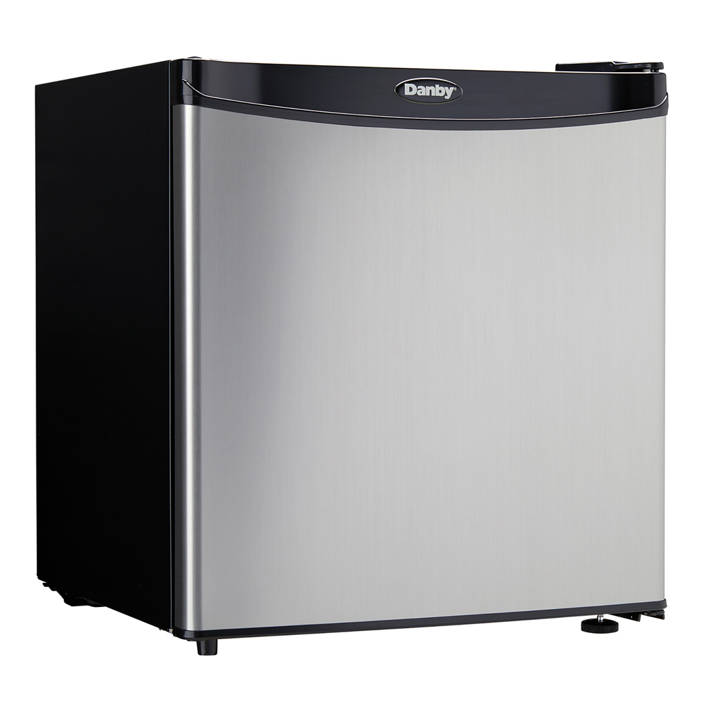 Danby 1.6 cu. ft. Compact Fridge in Stainless Steel Look 2 Danby appliances 1.6 cu ft compact fridge stainless DAR016A1BSS angled right view showing stainless steel finish and single door design
