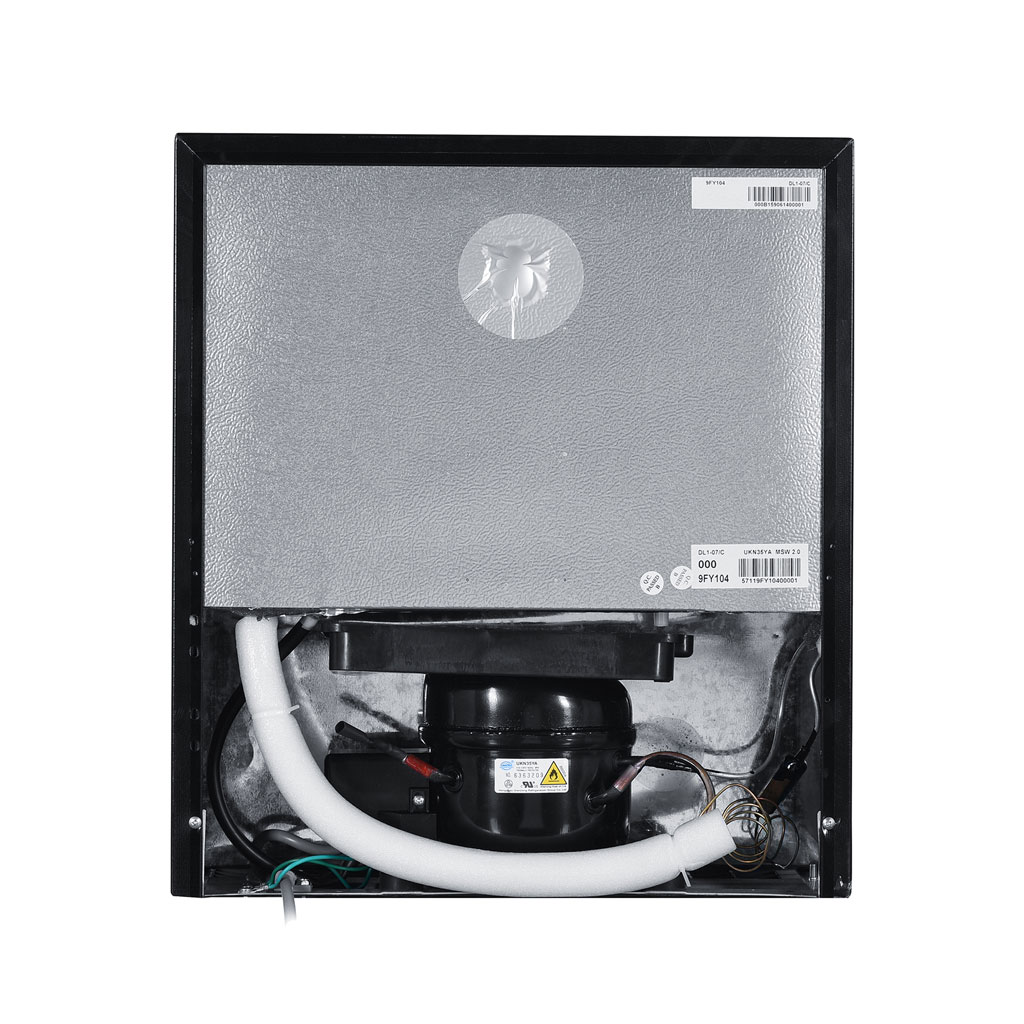 Danby appliances 1.6 cu ft compact fridge black DAR016A1BDB rear view showing back panel and compact cabinet structure