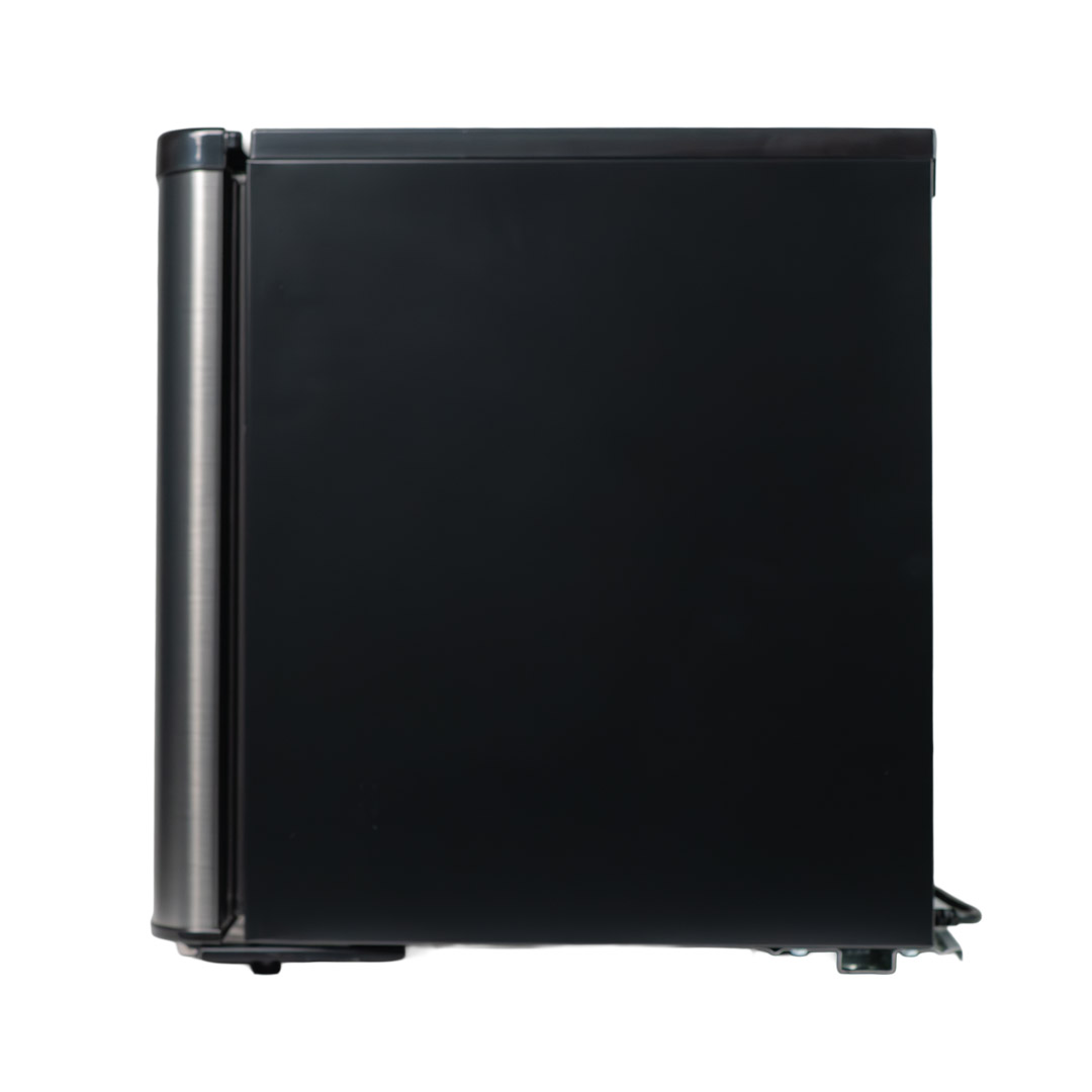 Danby appliances 1.7 cu ft compact fridge stainless DAR017A3BSS left side view showing side panel and hinge placement