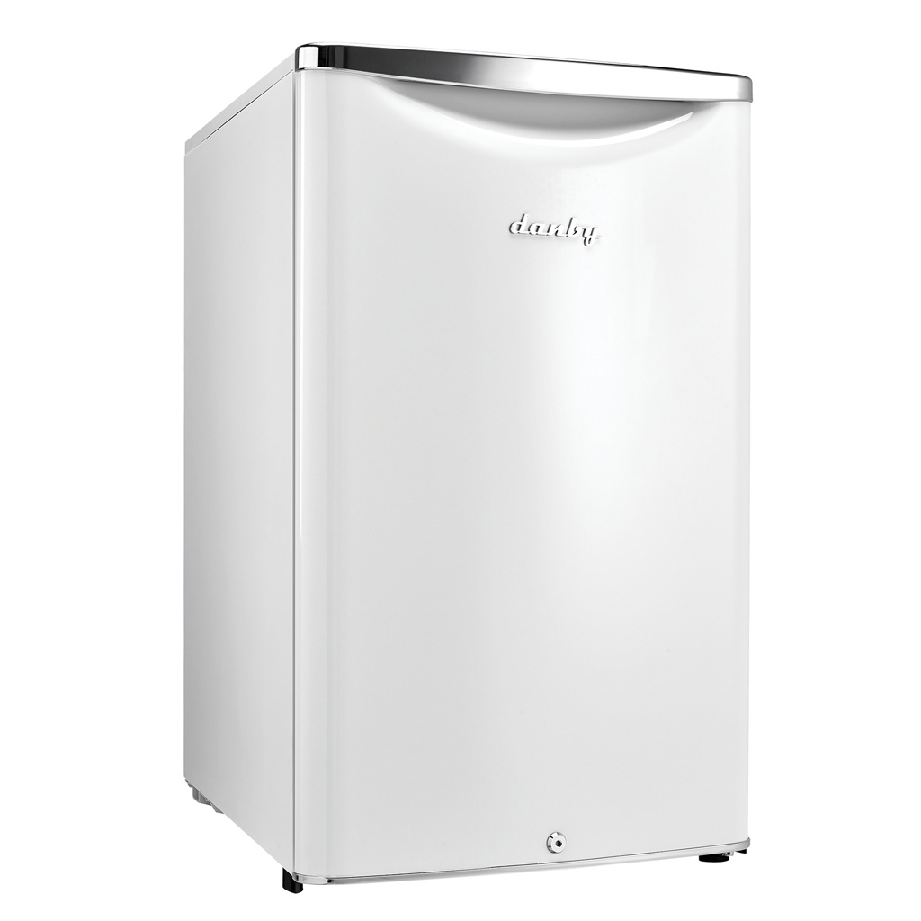 Danby 4.4 cu. ft. Contemporary Classic Compact Fridge in Pearl White 2 Danby appliances 4.4 cu ft compact fridge white DAR044A6PDB angled right view showing compact cabinet and smooth white finish