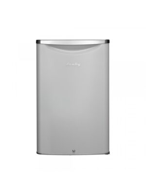 Danby appliances 4.4 cu ft compact fridge white DAR044A6PDB front view showing pearl white finish and curved top edge with single door design on a plain background