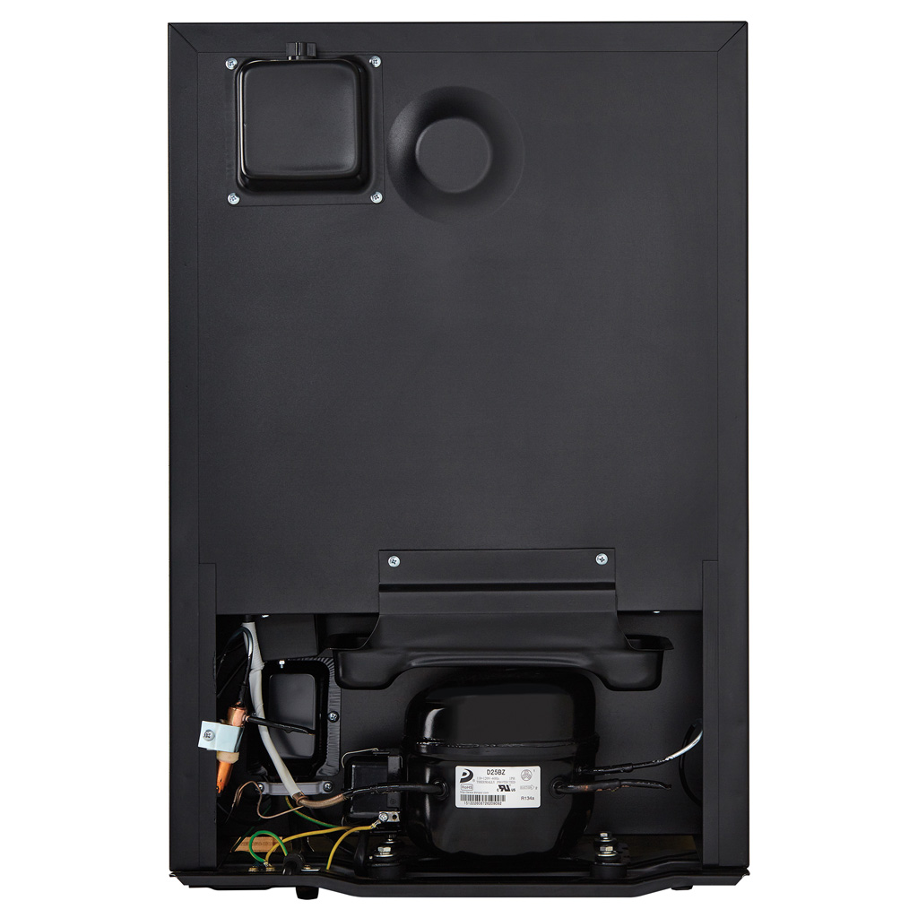 Danby 2.6 cu. ft. Free-Standing Beverage Center in Stainless Steel 4 Danby appliances 2.6 cu ft beverage center stainless DBC026A1BSSDB rear view showing back panel, compressor, and cooling components at the base