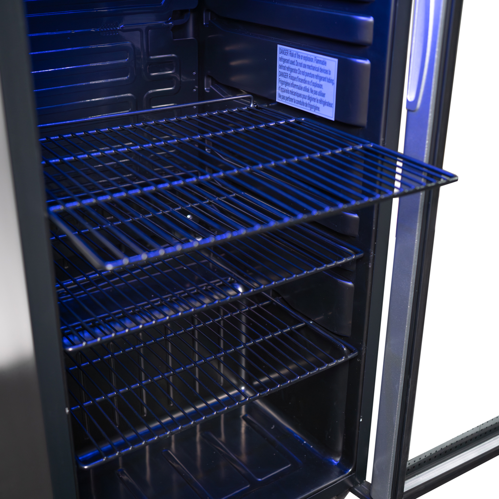 Danby 3.5 cu. ft. Free-Standing Beverage Center in Platinum 12 Danby appliances 3.5 cu ft free standing beverage center platinum DBC121A1BLP close-up of interior wire shelf with metal rack structure and spacing