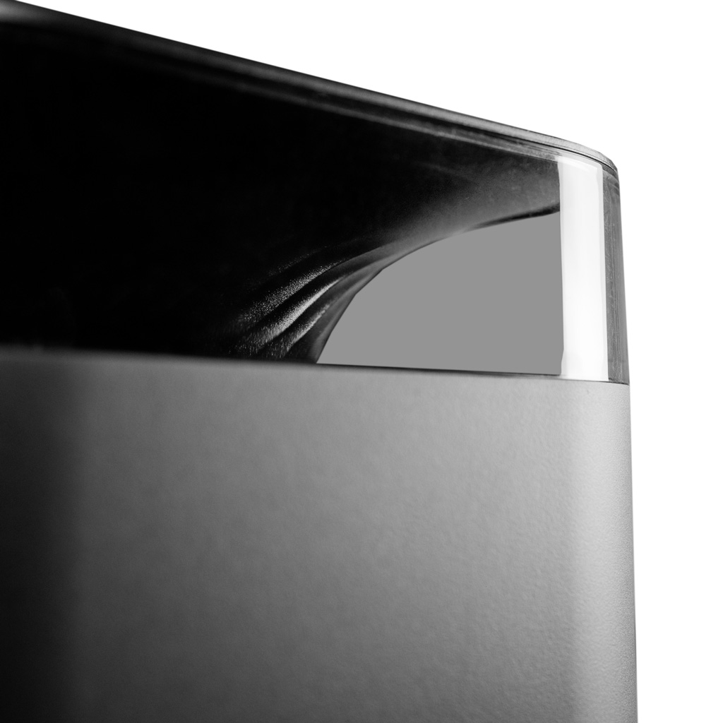 Danby appliances 5L ultrasonic top fill humidifier black DBHR13211BDD1 close-up of transparent top water tank and mist outlet on a plain background