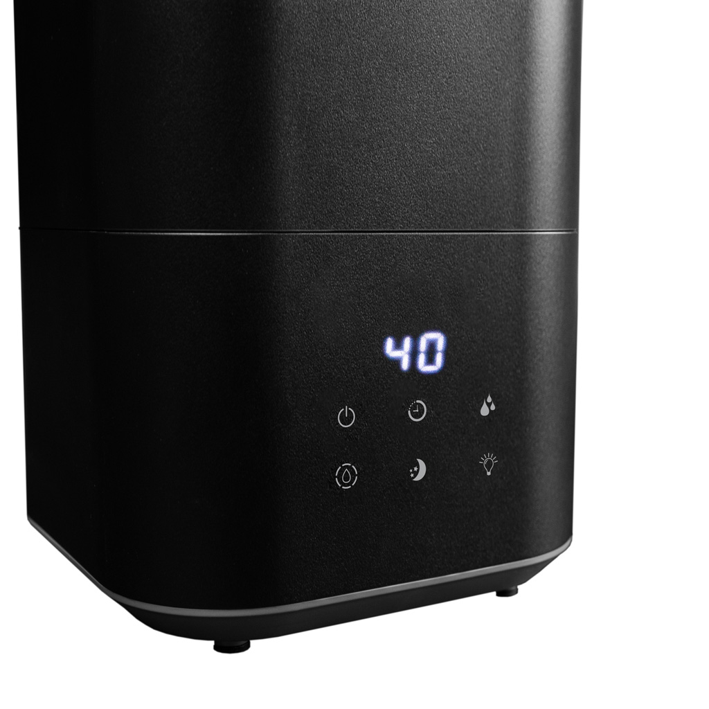 Danby appliances 5L ultrasonic top fill humidifier black DBHR13211BDD1 close-up of digital display reading 40 with touch control icons on front panel
