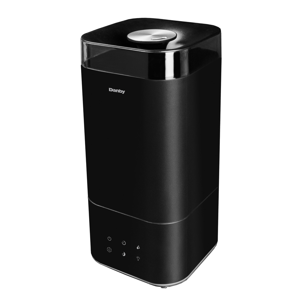 Danby appliances 5L ultrasonic top fill humidifier black DBHR13211BDD1 angled front view showing full unit design and control display