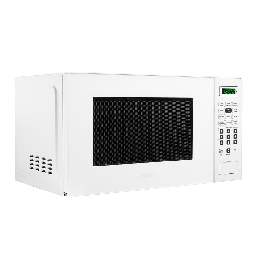 Micro-ondes de comptoir Danby 0,7 pi³ blanc 2 Danby DBMW0721BWW four à micro-ondes de comptoir 0,7 pi cu vue latérale droite finition blanche et conception de meuble compacte