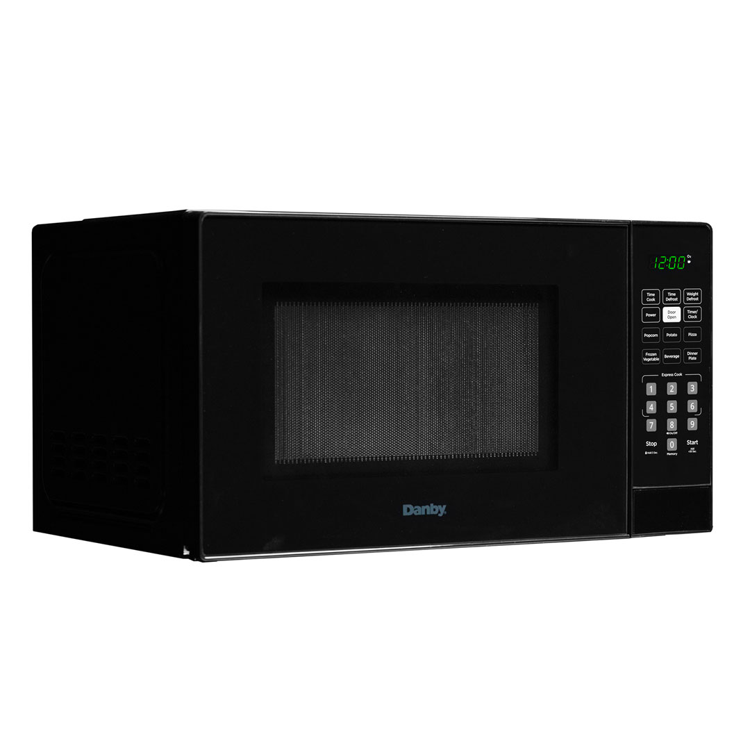 Danby DBMW0921BBB micro-ondes de comptoir de 0,9 pi³ vue de côté droit finition noire et conception de meuble compact