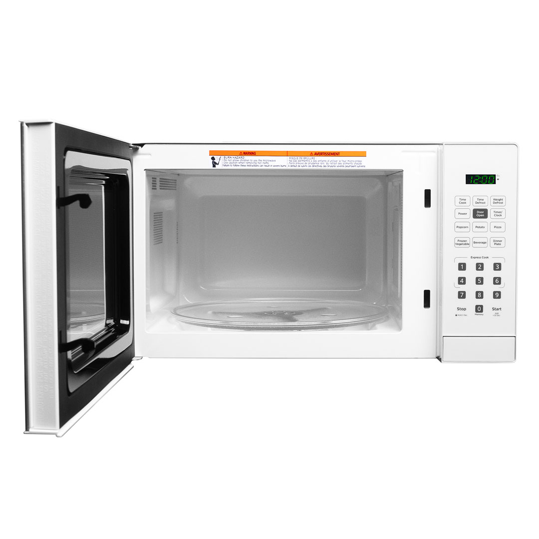 Danby 0.9 cu. ft. Countertop Microwave in White 7 Danby dbmw0921bww front open