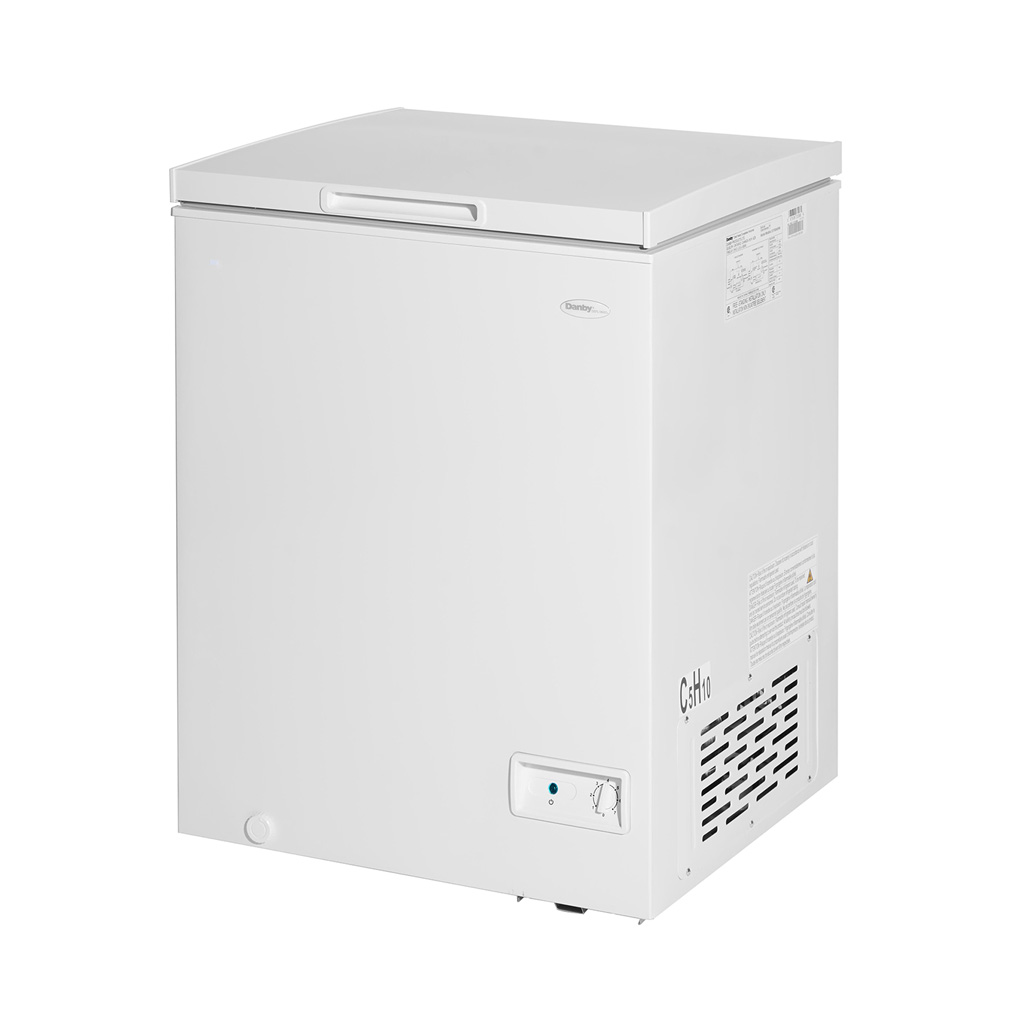 Danby DCF050A6WM 5.0 cu ft chest freezer left angle view with white finish