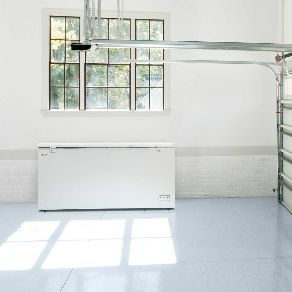 Danby DCFM210A1WDB 21.2 cu ft chest freezer in utility space with convenient bulk food storage