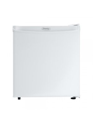 Danby appliances 1.6 cu ft compact fridge white DCR016A3WDB front view showing smooth white finish and compact single door design on a plain background