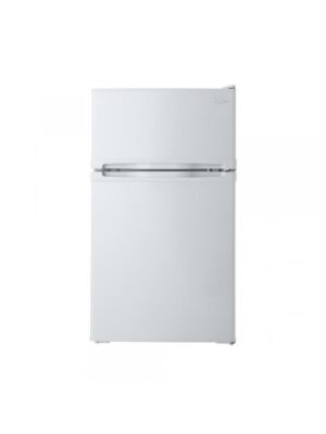 Danby appliances 3.1 cu ft compact fridge white DCR031B1WDD front view showing top freezer compartment and white cabinet design on a plain background