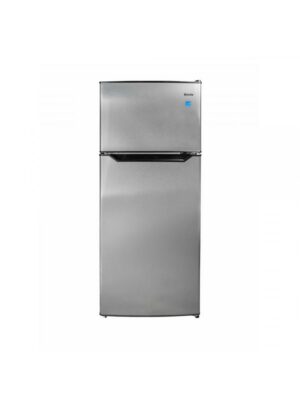 Danby appliances 4.5 cu ft compact fridge stainless DCR045B1SLDB 2 door front view showing separate freezer compartment and stainless finish