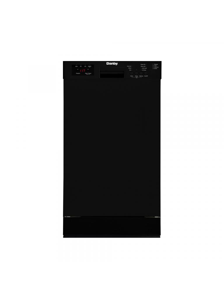 Danby appliances 18 inch built in dishwasher black DDW18D1EB with front control panel and smooth black finish shown in a clean front view on a plain background