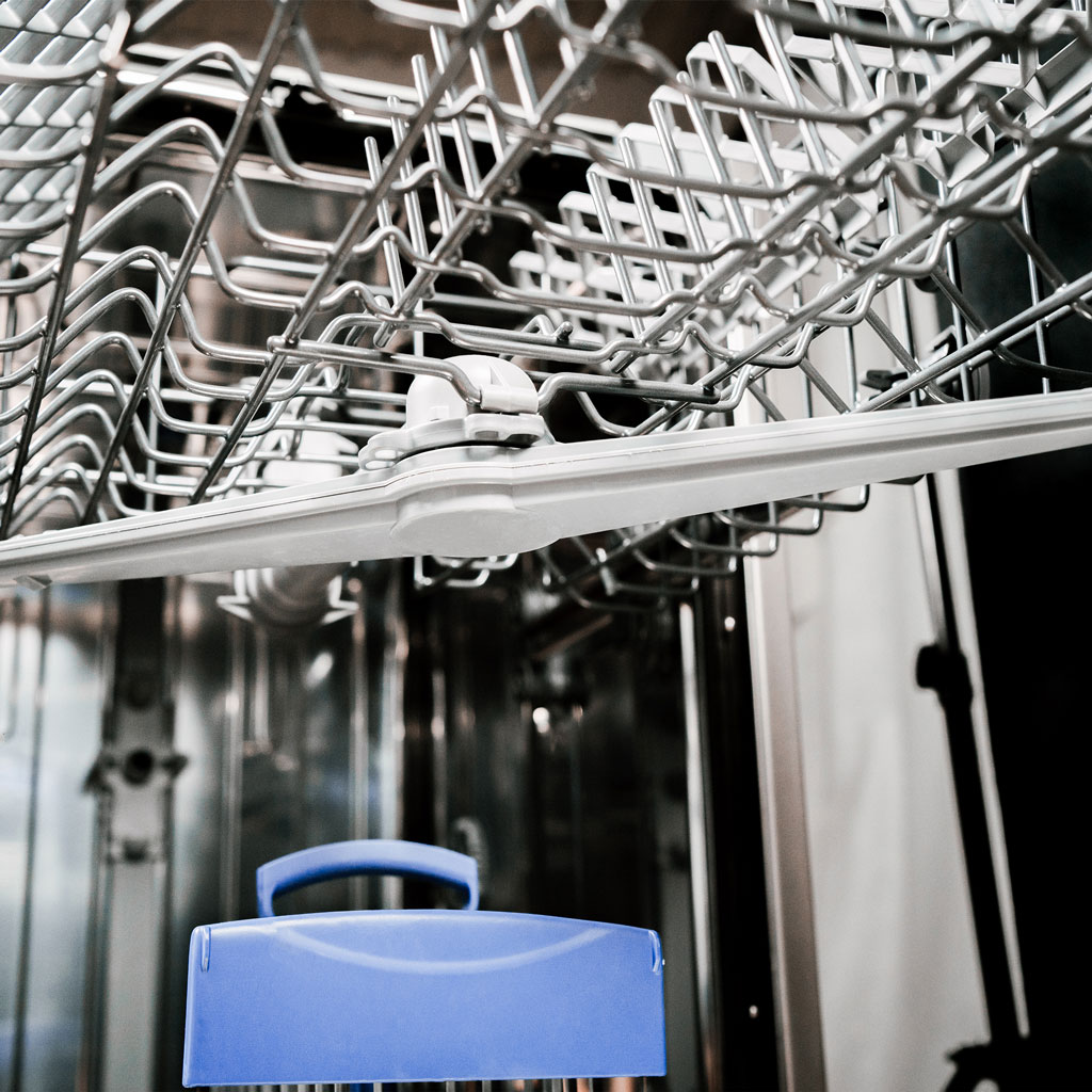 Danby appliances 18 inch built in dishwasher stainless steel DDW18D1ESS lower spray arm and rack support structure shown in a close-up interior view