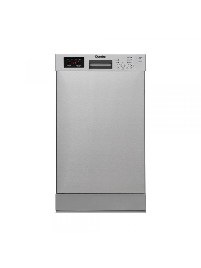 Danby appliances 18 inch built in dishwasher stainless steel DDW18D1ESS with front control panel and brushed metal finish shown in a clean front view on a plain background