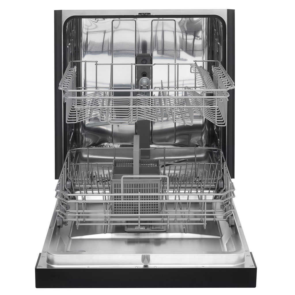 Danby DDW2404EBSS 24 inch built-in dishwasher interior with upper and lower dish racks