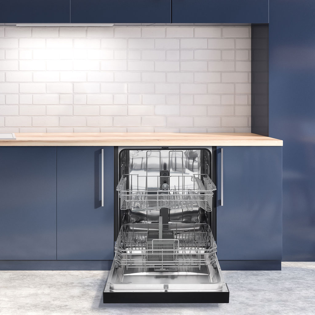 Danby DDW2404EBSS 24 inch built-in dishwasher installed in modern kitchen cabinetry