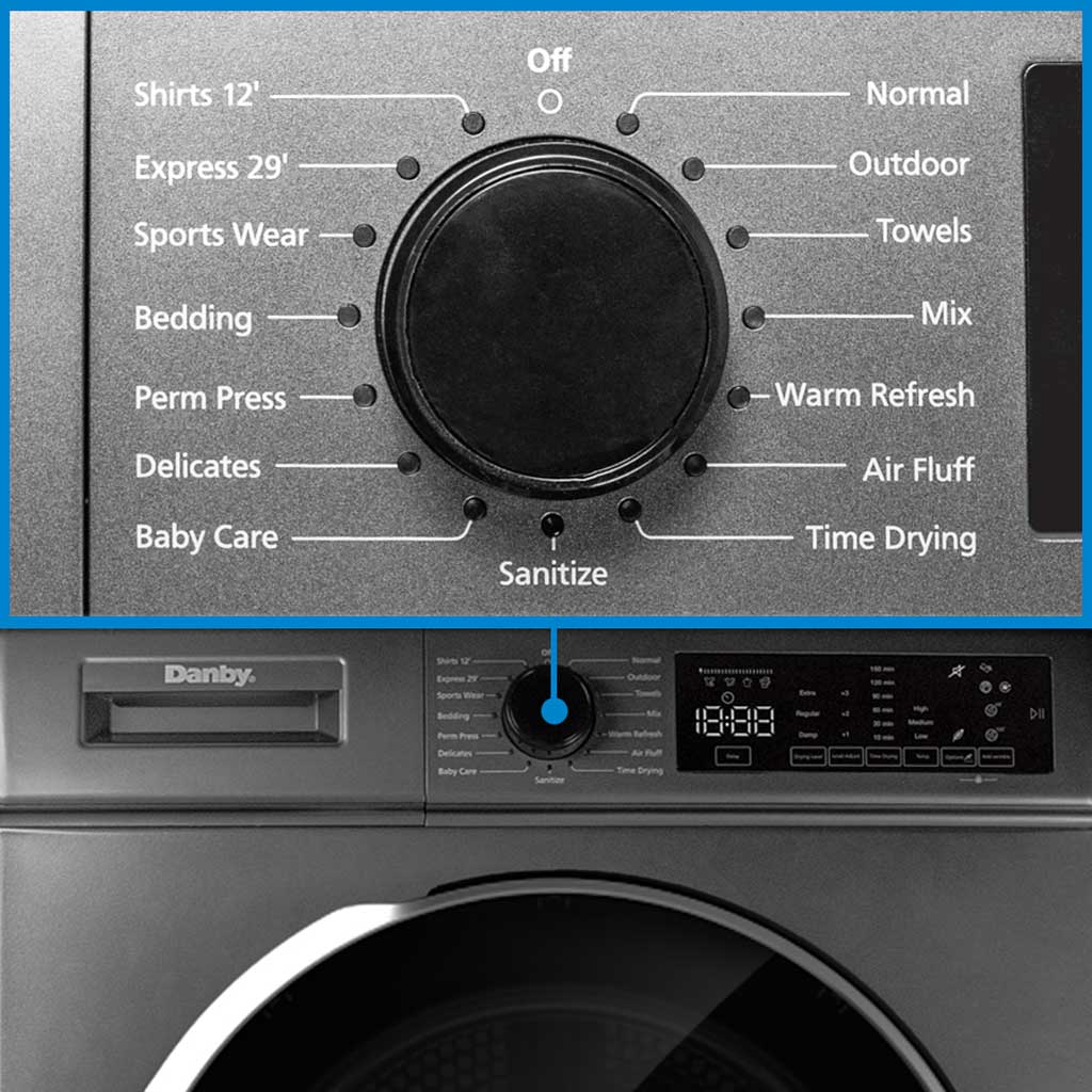 Danby DDY040D1DSDB 24 inch compact condensing dryer control panel with digital display and drying cycle settings