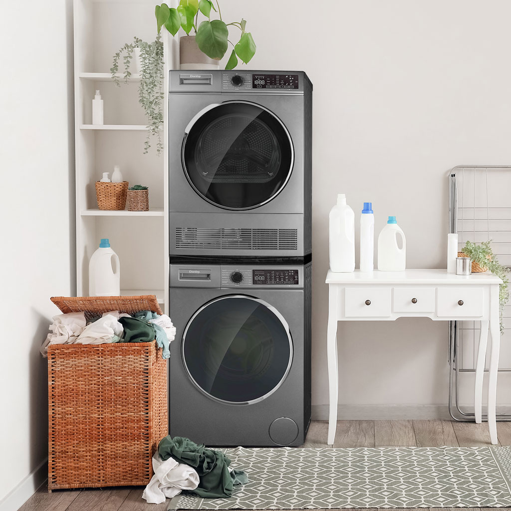 Danby DDY040D1DSDB 24 inch compact condensing dryer in home laundry space for compact drying solution