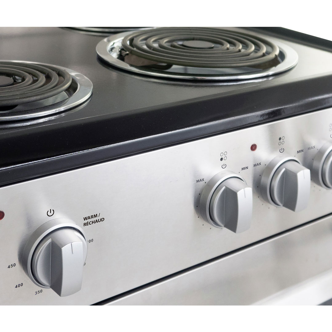Danby DERM240BSSC 24 inch electric range front control knobs and panel with settings