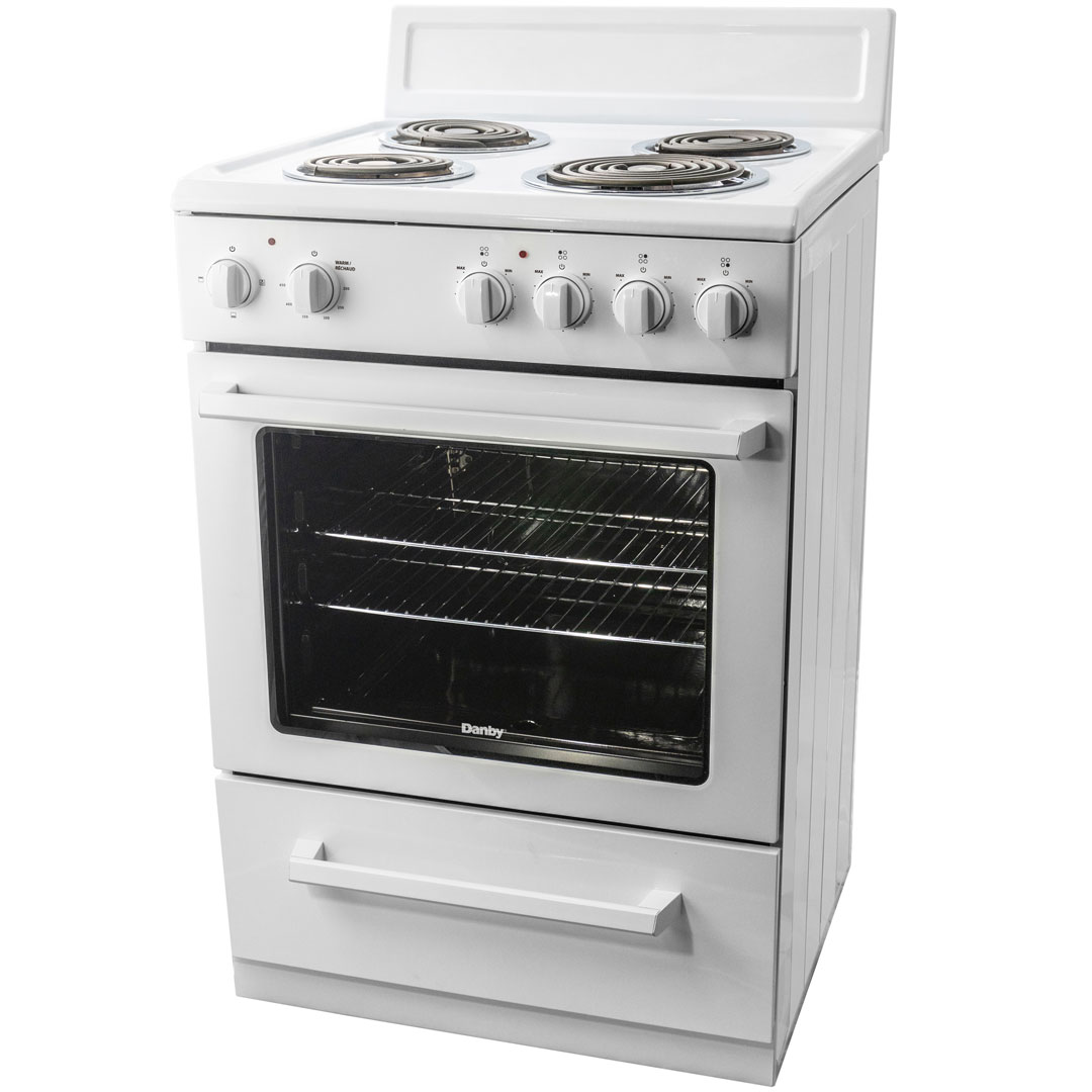 Danby 24" Wide Electric Range in White 2 Danby derm240wc left