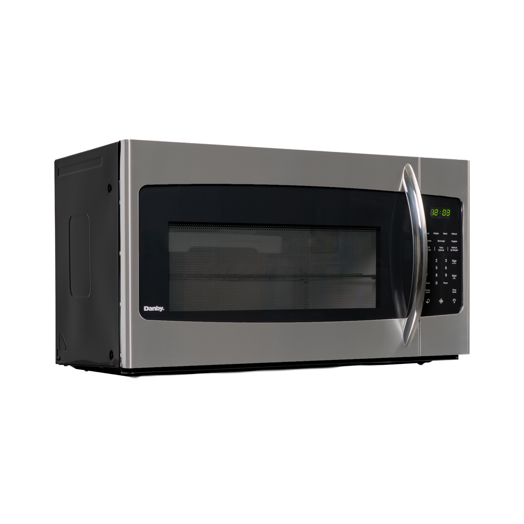 Danby DOM16A2SSDB 1.6 cu ft over the range microwave right angle view with stainless steel finish