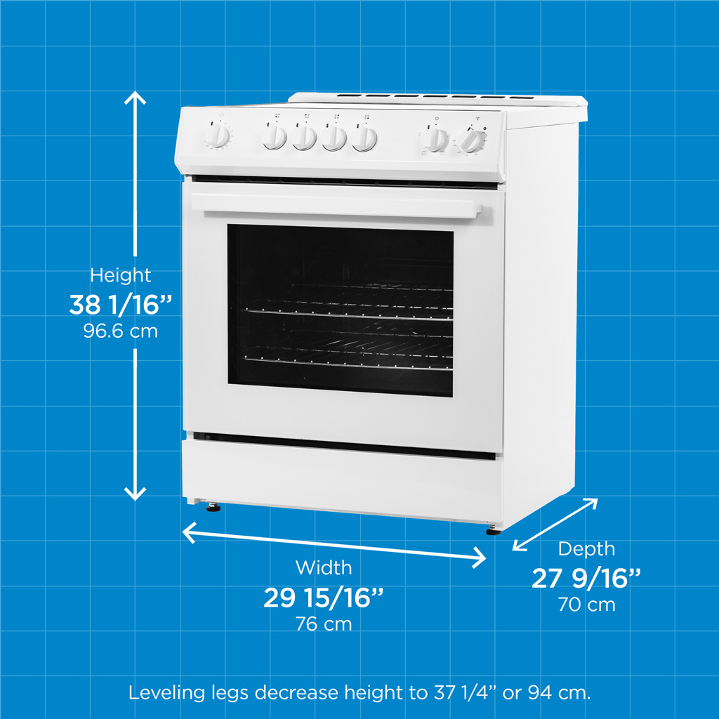 Danby 30” Slide in Smooth Top Electric Range with Knob Controls in White 7 Danby drrm300wc dimensions