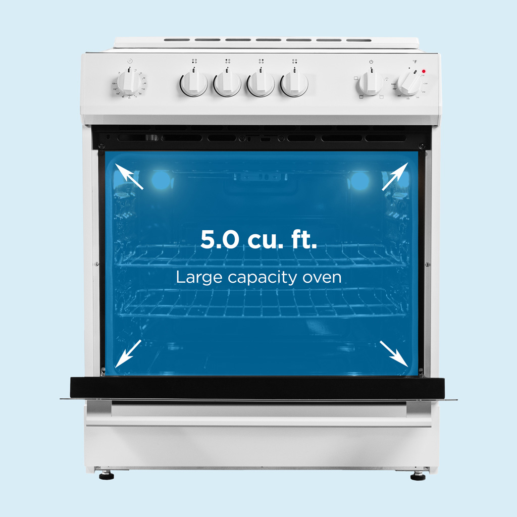Danby 30” Slide in Smooth Top Electric Range with Knob Controls in White 2 Danby drrm300wc feature capacity