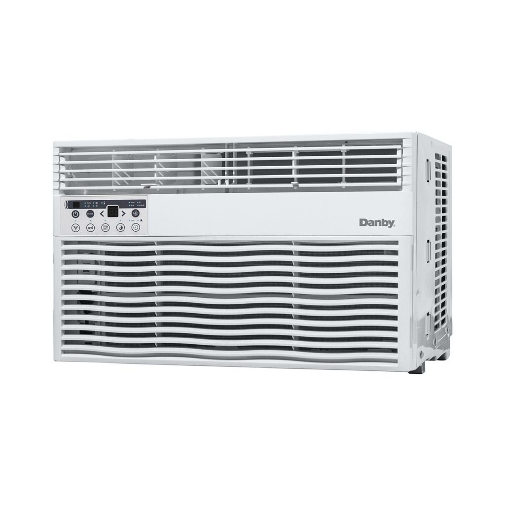 12,000 BTU Window Air Conditioner - Cools Up To 550 sq. ft. - Refurbished 3 Danby DAC120EB8WDB 12000 BTU window air conditioner left angle view with white finish and front air vents