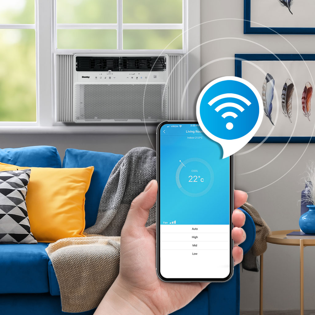Danby DAC120ECBIWDB 12000 BTU window air conditioner WiFi connectivity feature graphic